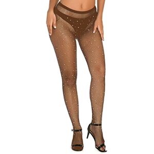 Bohend Strass A rete Collant calze autoreggenti Sparkle M/L Calze a rete Elastico A vita alta Discoteca Collant Festa Calza per Donne e ragazze(Marrone)