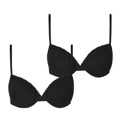 Urban Classics Reggiseno Basic da Donna in Cotone, 2 Pezzi, Reggiseno in Cotone con Pizzo, Spalline Regolabili, Imbottito, Confezione da 2, Nero e Nero., 4D Urban Classics Reggiseno Basic da Donna in Cotone, 2 Pezzi, Reggiseno in Cotone con Pizzo, Spalline Regolabili, Imbottito, Confezione da 2, Nero e Nero., 4D