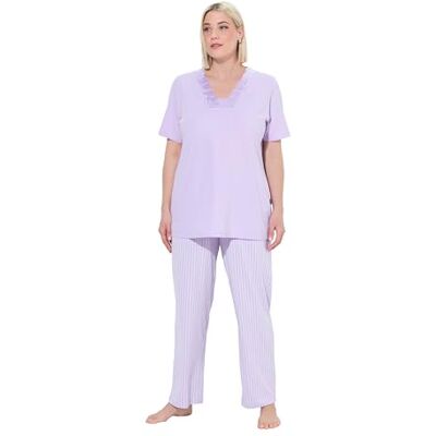 Ulla Popken Pyjama, Satin Detail, Pigiama con Dettagli in Raso, Morning Rise, Lavanda Delicata, 50-52 Große Größen Donna Ulla Popken Pyjama, Satin Detail, Pigiama con Dettagli in Raso, Morning Rise, Lavanda Delicata, 50-52 Große Größen Donna