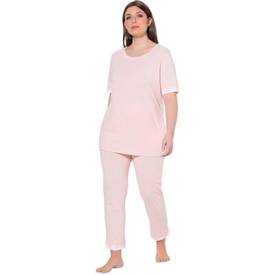 Ulla Popken Pigiama da Donna, Taglie Forti, Taglie Forti, con Bordi in Pizzo, Girocollo, Mezza Manica Ulla Popken Pigiama da Donna, Taglie Forti, Taglie Forti, con Bordi in Pizzo, Girocollo, Mezza Manica