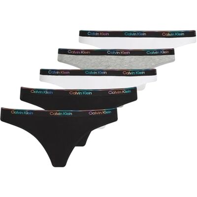 Calvin Klein Donna Perizomi Confezione da 5 con Logo, Multicolore (Black/White/Black/Gry Htr/White), L Calvin Klein Donna Perizomi Confezione da 5 con Logo, Multicolore (Black/White/Black/Gry Htr/White), L