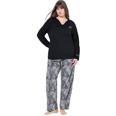 Ulla Popken Pigiama da Due Pezzi con Scollo a Tunica e Maniche Lunghe Nero 42+ 100-42+ Ulla Popken Pigiama da Due Pezzi con Scollo a Tunica e Maniche Lunghe Nero 42+ 100-42+