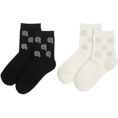 Lagerfeld Donne Ikon Rhinestone Sock (2 Pack) Nero/Crema One size Lagerfeld Donne Ikon Rhinestone Sock (2 Pack) Nero/Crema One size