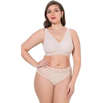 Ulla Popken Bralette da Donna, Taglie Forti, Senza Stiratura, in Pizzo, Fodera in Rete, Coppa B F Ulla Popken Bralette da Donna, Taglie Forti, Senza Stiratura, in Pizzo, Fodera in Rete, Coppa B F