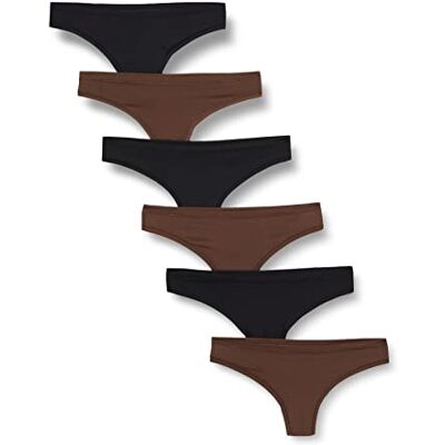 Amazon Essentials Biancheria Intima da Donna in Microfibra (Hipster & Thong, Disponibile in Taglie Forti), Confezione da 6, Nero/Nocciola, 10 Amazon Essentials Biancheria Intima da Donna in Microfibra (Hipster & Thong, Disponibile in Taglie Forti), Confezione da 6, Nero/Nocciola, 10