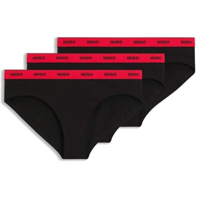 HUGO Confezione da 3 Slip da Donna in Cotone Elasticizzato con Logo in Vita, 005 Nero, XS HUGO Confezione da 3 Slip da Donna in Cotone Elasticizzato con Logo in Vita, 005 Nero, XS