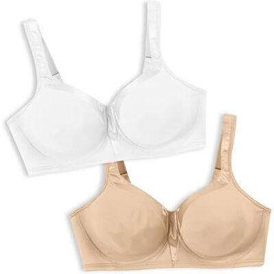 Playtex 18 Hour Silky Soft Smoothing Wireless, Full-Coverage T-Shirt Bra, Single Or 2-Pack Reggiseno, Opaque, Bianco/Nude, 4D (Pacco da 2) Donna Playtex 18 Hour Silky Soft Smoothing Wireless, Full-Coverage T-Shirt Bra, Single Or 2-Pack Reggiseno, Opaque, Bianco/Nude, 4D (Pacco da 2) Donna