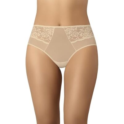 Teyli Slip Donna in Rete – Vita Alta – Dettagli in Pizzo Floreale sui Fianchi. Beige XL Teyli Slip Donna in Rete – Vita Alta – Dettagli in Pizzo Floreale sui Fianchi. Beige XL