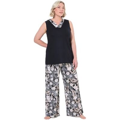 Ulla Popken Pyjama, Pigiama Palmes Spring, Nero, 46-48 Donna Ulla Popken Pyjama, Pigiama Palmes Spring, Nero, 46-48 Donna