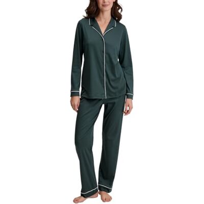Calida Night Lovers Pigiama da Donna Abbottonato, 100% Cotone Pima con Elastico in Vita, Verde Smeraldo Profondo, 36-38 Calida Night Lovers Pigiama da Donna Abbottonato, 100% Cotone Pima con Elastico in Vita, Verde Smeraldo Profondo, 36-38