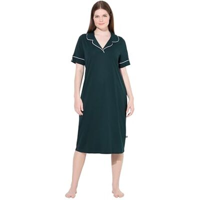 Ulla Popken Nachthemd, Zierpaspeln, Reverskragen, Halbarm Nightgown, Verde Mezzanotte, 56 Donna Ulla Popken Nachthemd, Zierpaspeln, Reverskragen, Halbarm Nightgown, Verde Mezzanotte, 56 Donna