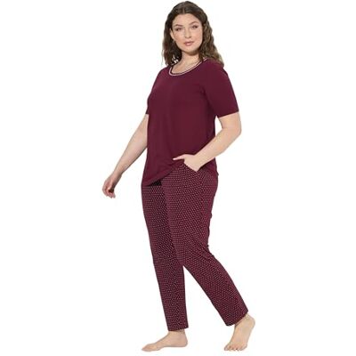 Ulla Popken Pigiama da Donna, Taglie Forti, Taglie Forti, a Pois, Girocollo, Mezza Manica, Rosso Vivo, 42-44 Ulla Popken Pigiama da Donna, Taglie Forti, Taglie Forti, a Pois, Girocollo, Mezza Manica, Rosso Vivo, 42-44
