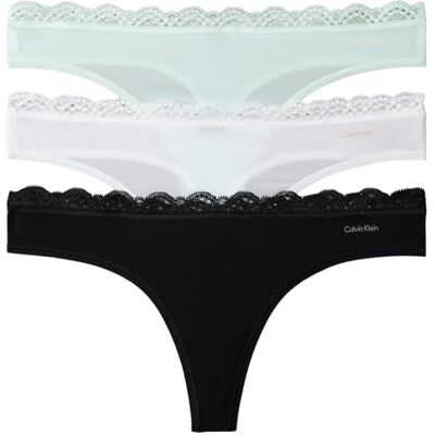 Calvin Klein Donna Perizomi Confezione da 3 con Pizzo, Multicolore (Black/White/Moonlight Jade), L Calvin Klein Donna Perizomi Confezione da 3 con Pizzo, Multicolore (Black/White/Moonlight Jade), L