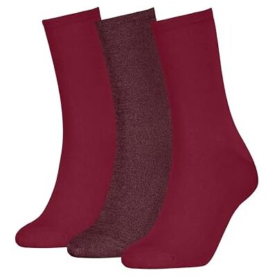 Calvin Klein Giftbox Lurex Stripe Calzino Classico, Rosso Bacca, Taglia Unica (Pacco da 4) Donna Calvin Klein Giftbox Lurex Stripe Calzino Classico, Rosso Bacca, Taglia Unica (Pacco da 4) Donna