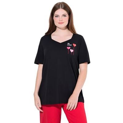 Ulla Popken Maglia Pigiama, Cuori, Mezza Manica Nero 42+ 100-42+ Ulla Popken Maglia Pigiama, Cuori, Mezza Manica Nero 42+ 100-42+