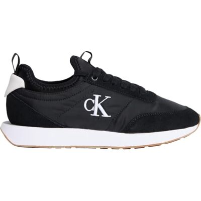 Calvin Klein Calzini da Donna retrò Runner Laceup Mix Mat Yw0Yw02060 Low Top, Nero (Nero/Bianco Brillante), 4 Calvin Klein Calzini da Donna retrò Runner Laceup Mix Mat Yw0Yw02060 Low Top, Nero (Nero/Bianco Brillante), 4