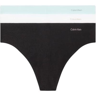 Calvin Klein Perizomi Donna Confezione da 3 Invisibles Cotton senza Cuciture, Multicolore (Black/White/Island Reef), XL Calvin Klein Perizomi Donna Confezione da 3 Invisibles Cotton senza Cuciture, Multicolore (Black/White/Island Reef), XL