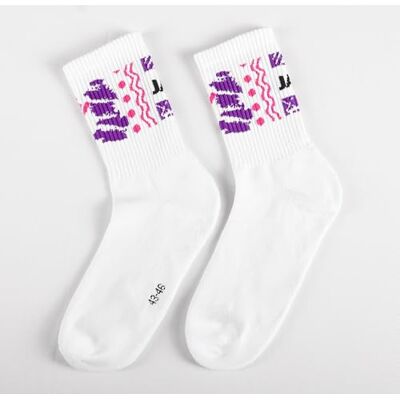 JAKO Calzini sportivi unisex Malle in confezione da 2, bianco/rosa/viola/nero, 6 (47-50) JAKO Calzini sportivi unisex Malle in confezione da 2, bianco/rosa/viola/nero, 6 (47-50)