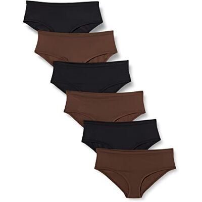 Amazon Essentials Biancheria Intima da Donna in Microfibra (Hipster & Thong, Disponibile in Taglie Forti), Confezione da 6, Nero/Nocciola, 14 Amazon Essentials Biancheria Intima da Donna in Microfibra (Hipster & Thong, Disponibile in Taglie Forti), Confezione da 6, Nero/Nocciola, 14