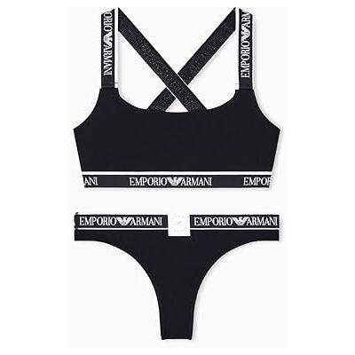 Emporio Armani Iconic Logoband Bralette da Donna + Brasiliana Nera, M, Nero, M Emporio Armani Iconic Logoband Bralette da Donna + Brasiliana Nera, M, Nero, M