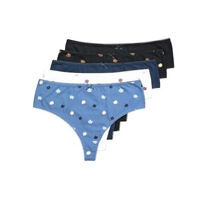 Ulla Popken Perizoma da Donna, Taglie Forti, Taglie Forti, Confezione da 5, Millefleur, Tinta Unita, Blu Vela Chiaro, 62-64 Ulla Popken Perizoma da Donna, Taglie Forti, Taglie Forti, Confezione da 5, Millefleur, Tinta Unita, Blu Vela Chiaro, 62-64