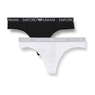 Emporio Armani Bi-Pack Thong Iconic Cotton, Biancheria Intima, Donna, Nero (White/Black), S Emporio Armani Bi-Pack Thong Iconic Cotton, Biancheria Intima, Donna, Nero (White/Black), S