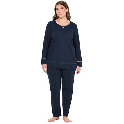 Ulla Popken Pigiama da Donna, Taglie Forti, Taglie Forti, Orlo Cavo, Bordi ondulati, Girocollo, Maniche Lunghe, Blu Notte, 50-52 Ulla Popken Pigiama da Donna, Taglie Forti, Taglie Forti, Orlo Cavo, Bordi ondulati, Girocollo, Maniche Lunghe, Blu Notte, 50-52