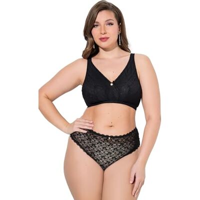 Ulla Popken Bralette da Donna, Taglie Forti, Senza Stiratura, in Pizzo, Fodera in Rete, Coppa B F Ulla Popken Bralette da Donna, Taglie Forti, Senza Stiratura, in Pizzo, Fodera in Rete, Coppa B F