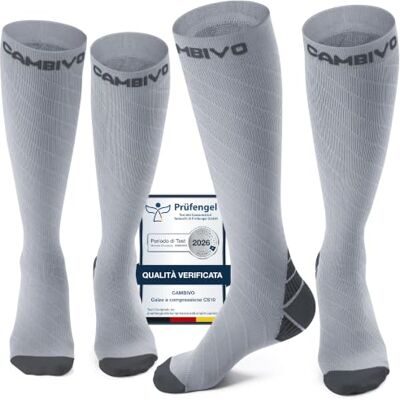 CAMBIVO 2 Paia Calze Compressione Graduata Donna e Uomo 20-30 mmHg, Calze Elastiche a Compressione Antiscivolo per Sport, Corsa, Recupero, Antitrombo, Vene Varicose, Viaggio in Aereo CAMBIVO 2 Paia Calze Compressione Graduata Donna e Uomo 20-30 mmHg, Calze Elastiche a Compressione Antiscivolo per Sport, Corsa, Recupero, Antitrombo, Vene Varicose, Viaggio in Aereo