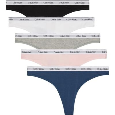 Calvin Klein Donna Perizomi Confezione da 5 Thong Low-Rise Cotone Elasticizzato, Multicolore (Black/White/Grey Heather/Potpourri/), L Calvin Klein Donna Perizomi Confezione da 5 Thong Low-Rise Cotone Elasticizzato, Multicolore (Black/White/Grey Heather/Potpourri/), L