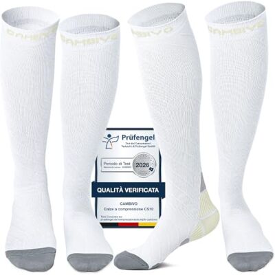 CAMBIVO 2 Paia Calze Compressione Graduata Donna e Uomo 20-30 mmHg, Calze Elastiche a Compressione Antiscivolo per Sport, Corsa, Recupero, Antitrombo, Vene Varicose, Viaggio in Aereo CAMBIVO 2 Paia Calze Compressione Graduata Donna e Uomo 20-30 mmHg, Calze Elastiche a Compressione Antiscivolo per Sport, Corsa, Recupero, Antitrombo, Vene Varicose, Viaggio in Aereo