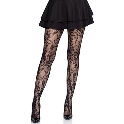 Leg Avenue Collant in Pizzo Senza Cuciture, Nero Floreale, Taglia Unica Donna Leg Avenue Collant in Pizzo Senza Cuciture, Nero Floreale, Taglia Unica Donna