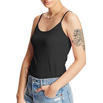 Hanes Cami with Built-in Shelf Bra, Stretch Cotton Camisole, Adjustable Straps Canottiera da Donna, Nero, XXL Hanes Cami with Built-in Shelf Bra, Stretch Cotton Camisole, Adjustable Straps Canottiera da Donna, Nero, XXL