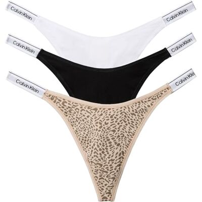 Calvin Klein Women Dipped Thong 3PK Blue (Black/Classic White/Animal Mirror) L Calvin Klein Women Dipped Thong 3PK Blue (Black/Classic White/Animal Mirror) L
