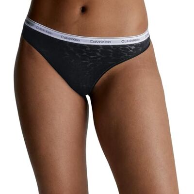 Calvin Klein Donna Perizoma High Leg Thong con Pizzo, Nero (Black), M Calvin Klein Donna Perizoma High Leg Thong con Pizzo, Nero (Black), M