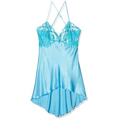 Shirley of Hollywood Charmeuse & Lace Chemise w/Criss Cross Adjustable Straps Turquoise SM Shirley of Hollywood Charmeuse & Lace Chemise w/Criss Cross Adjustable Straps Turquoise SM