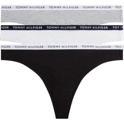 Tommy Hilfiger Perizomi Confezione da 3 Donna Tanga, Multicolore (Medium Grey Heather/White/Black), S Tommy Hilfiger Perizomi Confezione da 3 Donna Tanga, Multicolore (Medium Grey Heather/White/Black), S