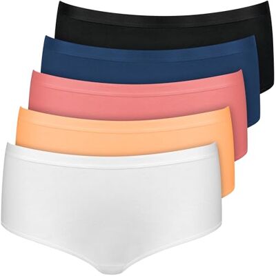 Nur Die Confezione da 5 Slip Hipster Multicolore in Cotone Elasticizzato, Intimo Basic Multipack da Donna Nur Die Confezione da 5 Slip Hipster Multicolore in Cotone Elasticizzato, Intimo Basic Multipack da Donna