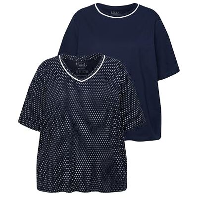 Ulla Popken Pyjama-Shirts, 2er-Pack, Punkte/Uni, Halbarm Parte Superiore del Pigiama, Blu Notte, 60/62 IT Donna Ulla Popken Pyjama-Shirts, 2er-Pack, Punkte/Uni, Halbarm Parte Superiore del Pigiama, Blu Notte, 60/62 IT Donna