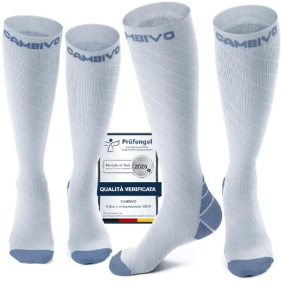 CAMBIVO 2 Paia Calze Compressione Graduata Donna e Uomo 20-30 mmHg, Calze Elastiche a Compressione Antiscivolo per Sport, Corsa, Recupero, Antitrombo, Vene Varicose, Viaggio in Aereo CAMBIVO 2 Paia Calze Compressione Graduata Donna e Uomo 20-30 mmHg, Calze Elastiche a Compressione Antiscivolo per Sport, Corsa, Recupero, Antitrombo, Vene Varicose, Viaggio in Aereo