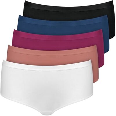 Nur Die Confezione da 5 Slip Hipster Multicolore in Cotone Elasticizzato, Intimo Basic Multipack da Donna Nur Die Confezione da 5 Slip Hipster Multicolore in Cotone Elasticizzato, Intimo Basic Multipack da Donna