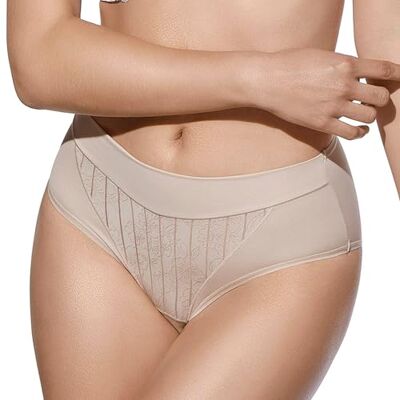 Selene , Mutanda Donna a Vita Alta Leggermente Contenitiva, Slip Effetto Modellante con Motivo Floreale a Righe, Collezione Mariluz, Colore Terra, Taglia 44 Selene , Mutanda Donna a Vita Alta Leggermente Contenitiva, Slip Effetto Modellante con Motivo Floreale a Righe, Collezione Mariluz, Colore Terra, Taglia 44