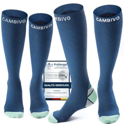 CAMBIVO 2 Paia Calze Compressione Graduata Donna e Uomo 20-30 mmHg, Calze Elastiche a Compressione Antiscivolo per Sport, Corsa, Recupero, Antitrombo, Vene Varicose, Viaggio in Aereo CAMBIVO 2 Paia Calze Compressione Graduata Donna e Uomo 20-30 mmHg, Calze Elastiche a Compressione Antiscivolo per Sport, Corsa, Recupero, Antitrombo, Vene Varicose, Viaggio in Aereo