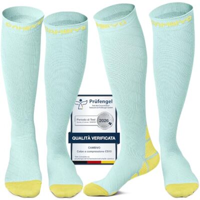 CAMBIVO 2 Paia Calze Compressione Graduata Donna e Uomo 20-30 mmHg, Calze Elastiche a Compressione Antiscivolo per Sport, Corsa, Recupero, Antitrombo, Vene Varicose, Viaggio in Aereo CAMBIVO 2 Paia Calze Compressione Graduata Donna e Uomo 20-30 mmHg, Calze Elastiche a Compressione Antiscivolo per Sport, Corsa, Recupero, Antitrombo, Vene Varicose, Viaggio in Aereo