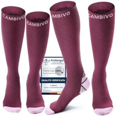 CAMBIVO 2 Paia Calze Compressione Graduata Donna e Uomo 20-30 mmHg, Calze Elastiche a Compressione Antiscivolo per Sport, Corsa, Recupero, Antitrombo, Vene Varicose, Viaggio in Aereo CAMBIVO 2 Paia Calze Compressione Graduata Donna e Uomo 20-30 mmHg, Calze Elastiche a Compressione Antiscivolo per Sport, Corsa, Recupero, Antitrombo, Vene Varicose, Viaggio in Aereo