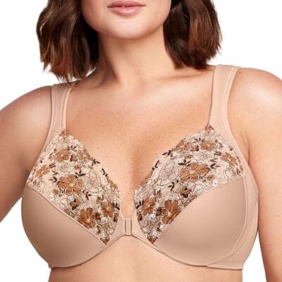 Glamorise Wonderwire 1245 Reggiseno con Ferretto e Chiusura Frontale, da Donna, Stampa Café, 4G Glamorise Wonderwire 1245 Reggiseno con Ferretto e Chiusura Frontale, da Donna, Stampa Café, 4G