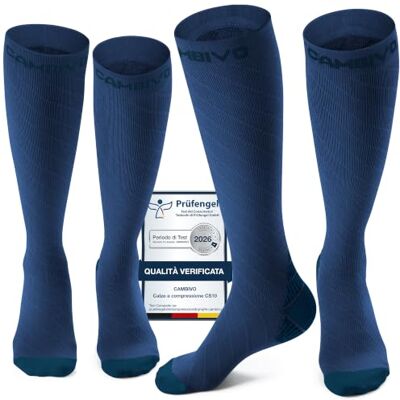 CAMBIVO 2 Paia Calze Compressione Graduata Donna e Uomo 20-30 mmHg, Calze Elastiche a Compressione Antiscivolo per Sport, Corsa, Recupero, Antitrombo, Vene Varicose, Viaggio in Aereo CAMBIVO 2 Paia Calze Compressione Graduata Donna e Uomo 20-30 mmHg, Calze Elastiche a Compressione Antiscivolo per Sport, Corsa, Recupero, Antitrombo, Vene Varicose, Viaggio in Aereo