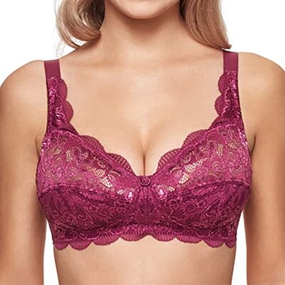 Susa Ferretto da Donna in Pizzo Elasticizzato Latina Reggiseno Senza Ferretto, Rosa (Prugna 118)., 6C Susa Ferretto da Donna in Pizzo Elasticizzato Latina Reggiseno Senza Ferretto, Rosa (Prugna 118)., 6C