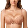 DOBREVA Donna Reggiseno Push Up Pizzo con Ferretto Imbottito Plunge Tazza Modellata Crema di caffè 5A