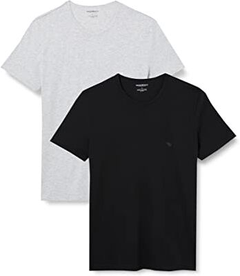 Emporio Armani Uomo 2-Pack Crew Neck T-Shirt Pure Cotton Maglietta a Maniche Corte, Nero Grigio Black Melange Grey, S